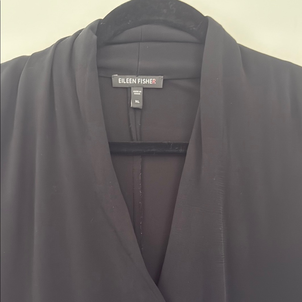 Eileen Fisher Black Silk Pullover Blouse - Picture 2 of 8